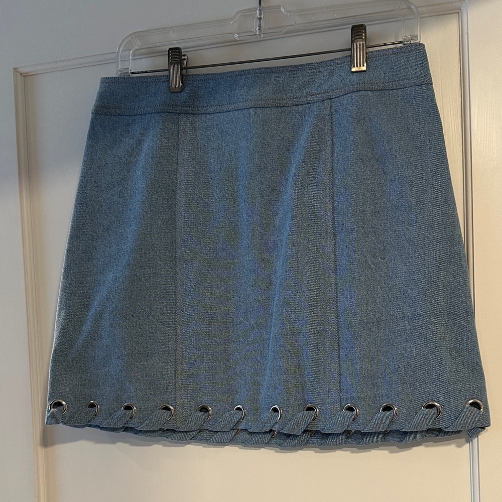 Veronica Beard denim look mini skirt with silver grommets